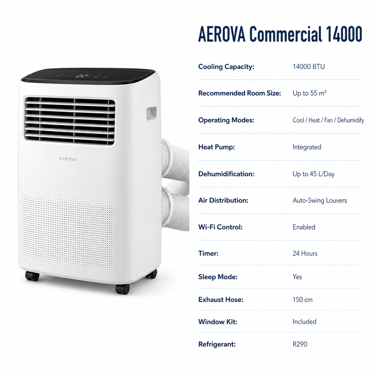 AEROVA Commercial 14000 — Heavy-Duty Portable AC (14000 BTU)
